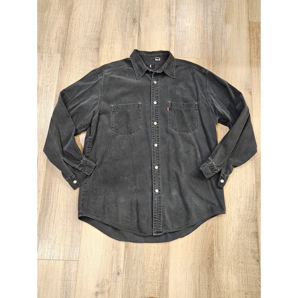 Vintage 90s Levi's Red Tab Black Denim Shirt Mens Large Hong Kong Workwear